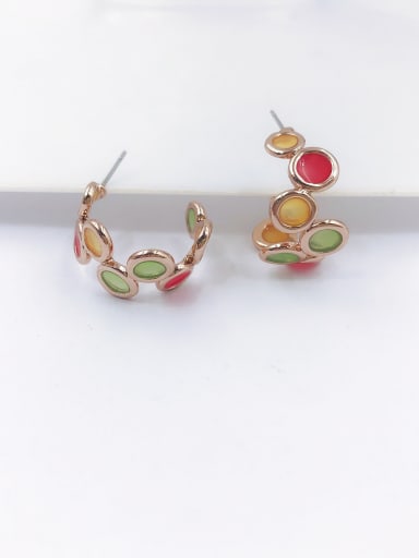 ROSE GOLD+YELLOW+RED+GREEN Zinc Alloy Enamel Round Trend Stud Earring