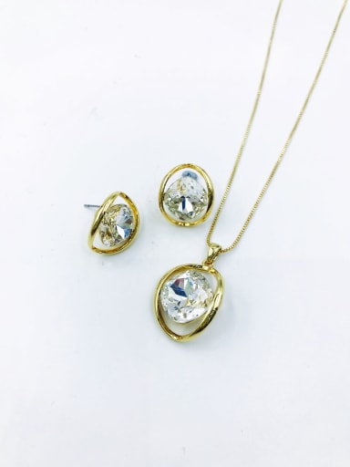 custom Minimalist Oval Zinc Alloy Glass Stone Clear Earring and Necklace Set