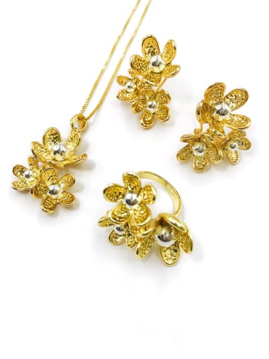 custom Trend Flower Zinc Alloy Bead Silver Earring Ring and Necklace Set
