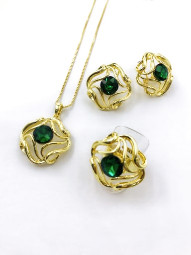 custom Trend Irregular Zinc Alloy Glass Stone Green Earring Ring and Necklace Set