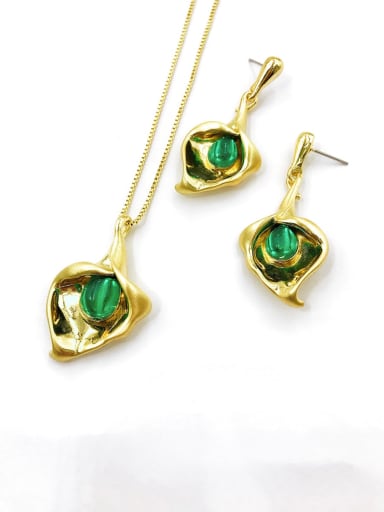 custom Trend Flower Zinc Alloy Resin Green Earring and Necklace Set