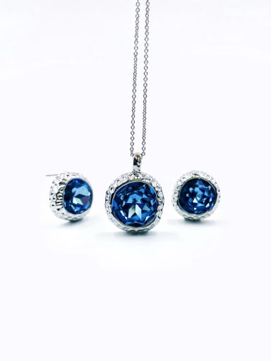 imitation rhodium+blue glass stone Zinc Alloy Minimalist Irregular Glass Stone White Earring and Necklace Set