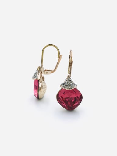 Zinc Alloy Glass Stone Red Square Minimalist Huggie Earring