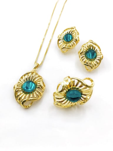 custom Trend Irregular Zinc Alloy Resin Green Earring Ring and Necklace Set
