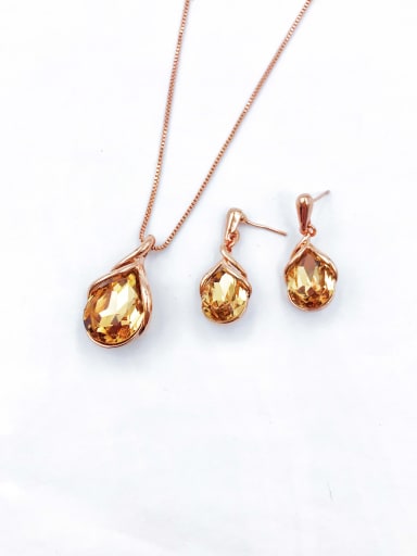 custom Zinc Alloy Trend Water Drop Glass Stone Gold Earring and Necklace Set