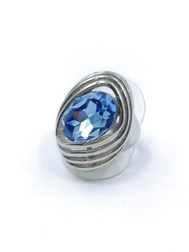 imitation rhodium+blue glass Zinc Alloy Glass Stone Blue Oval Trend Band Ring