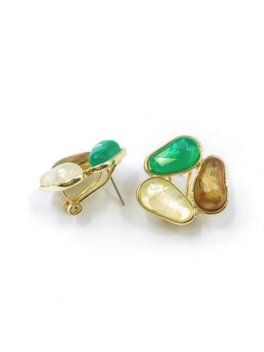 gold+green&brown&white resin Zinc Alloy Resin Multi Color Irregular Trend Clip Earring