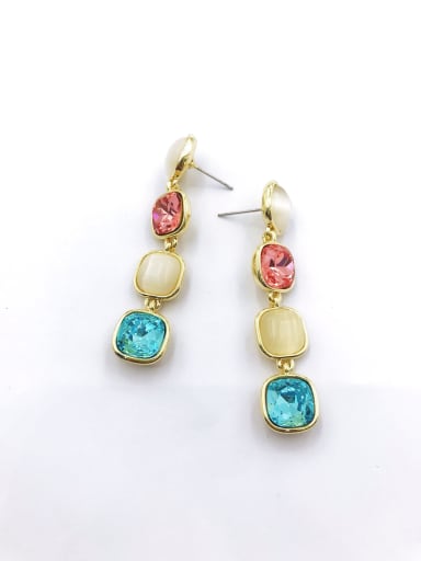 gold+red&blue glass+white cat eye Zinc Alloy Glass Stone Multi Color Square Trend Drop Earring