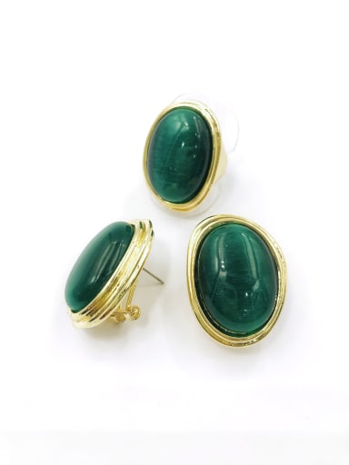 gold+green cat eye stone Minimalist Irregular Zinc Alloy Cats Eye Green Ring And Earring Set