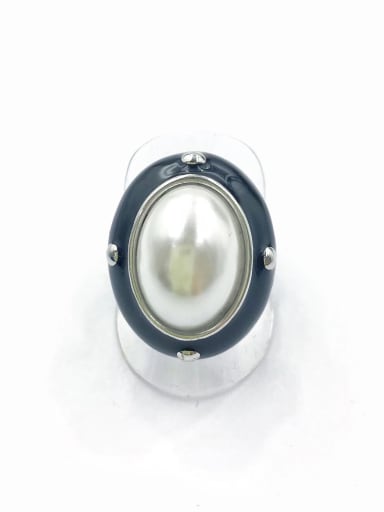 imitation rhodium+black Enamel Zinc Alloy Enamel Imitation Pearl White Oval Classic Band Ring