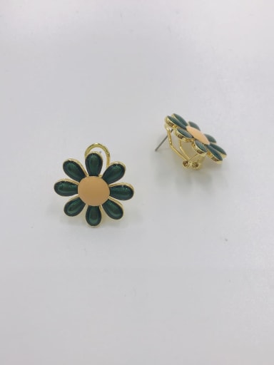 GOLD+GREEN+ORANGE Zinc Alloy Enamel Flower Trend Clip Earring