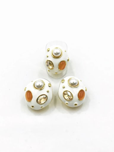 white pearl+gold glass+orange cat eye Zinc Alloy Trend Irregular Imitation Pearl White Enamel Ring And Earring Set
