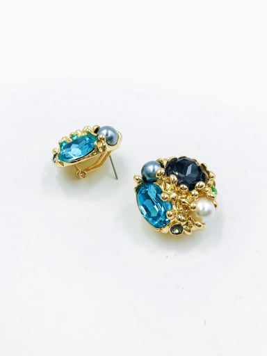gold+black&blue glass Zinc Alloy Glass Stone Multi Color Irregular Luxury Clip Earring