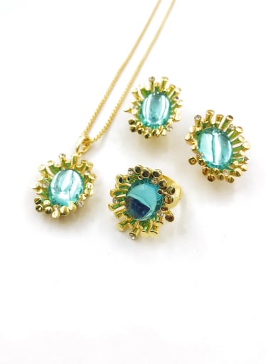 custom Trend Irregular Zinc Alloy Resin Blue Earring Ring and Necklace Set