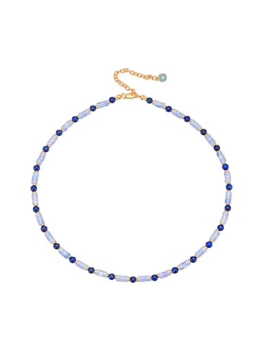 Natural Purple Agate Lapis Lazuli Stainless steel Carnelian Blue Stone Round Minimalist Beaded Necklace