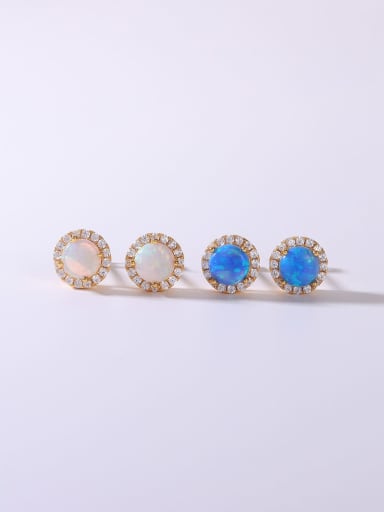 custom 925 Sterling Silver Synthetic Opal Blue Minimalist Stud Earring