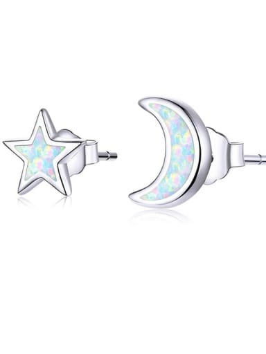 925 Sterling Silver Synthetic Opal White Minimalist Stud Earring