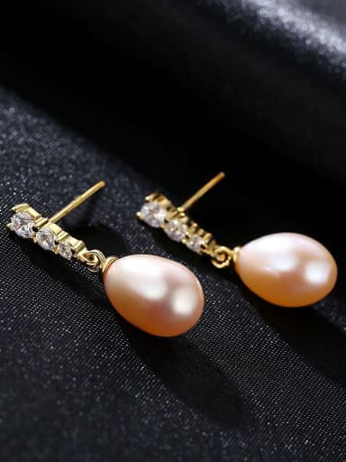 Yellow 925 Sterling Silver Freshwater Pearl White Minimalist Stud Earring
