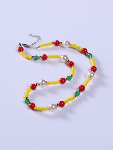 Stainless steel Crystal Multi Color Stone Minimalist Beaded Necklace