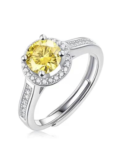925 Sterling Silver Moissanite Yellow Dainty Band Ring