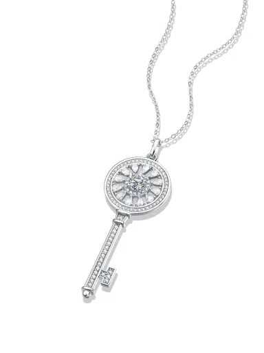 925 Sterling Silver Moissanite White Key Dainty Lariat Necklace