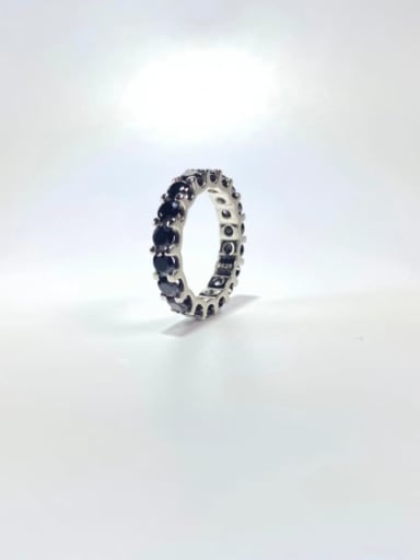 Black 925 Sterling Silver Cubic Zirconia Multi Color Minimalist Band Ring