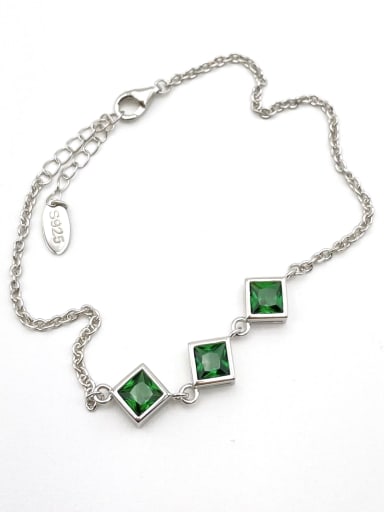 925 Sterling Silver Cubic Zirconia Green Minimalist Adjustable Bracelet