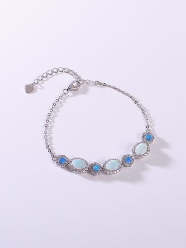 925 Sterling Silver Synthetic Opal Multi Color Minimalist Adjustable Bracelet