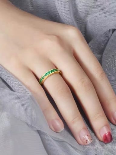 Yellow 925 Sterling Silver Cubic Zirconia Green Minimalist Band Ring