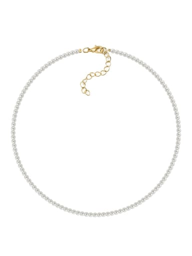 Brass Freshwater Pearl Round Minimalist Cuban Necklace