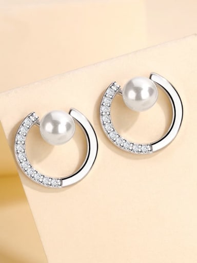 White 925 Sterling Silver Freshwater Pearl White Minimalist Stud Earring