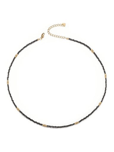 Black Brass Crystal Round Minimalist Cuban Necklace