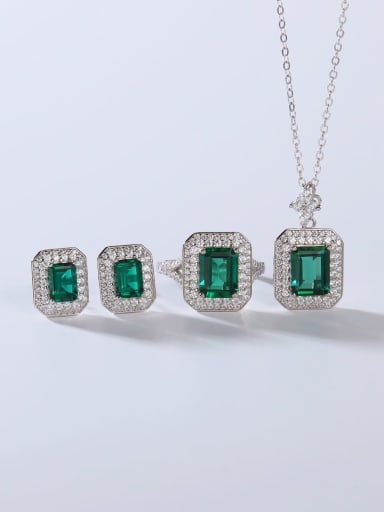 Minimalist 925 Sterling Silver Cubic Zirconia Green Earring Ring and Necklace Set