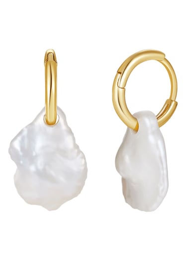 925 Sterling Silver Freshwater Pearl White Tila Bead Geometric Minimalist Stud Earring