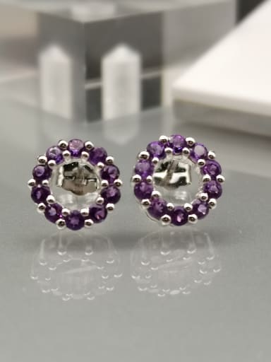925 Sterling Silver Amethyst Purple Round Dainty Stud Earring