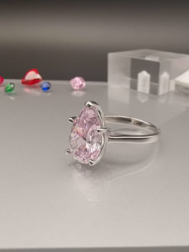 White 925 Sterling Silver Cubic Zirconia Pink Minimalist Band Ring