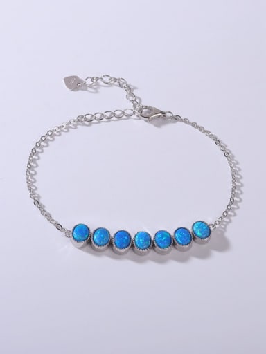 925 Sterling Silver Synthetic Opal Multi Color Minimalist Adjustable Bracelet