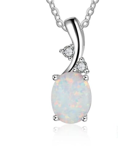 925 Sterling Silver Synthetic Opal White Minimalist Lariat Necklace
