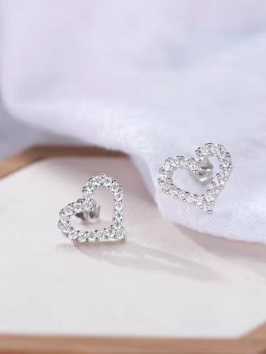 925 Sterling Silver Cubic Zirconia White Heart Minimalist Stud Earring