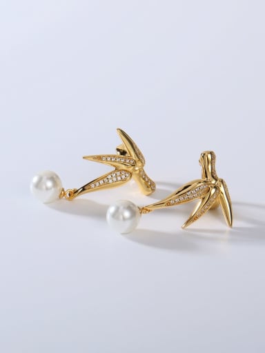 925 Sterling Silver Imitation Pearl White Leaf Minimalist Clip Earring