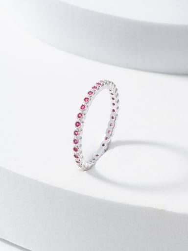 red 925 Sterling Silver Cubic Zirconia White Minimalist Band Ring