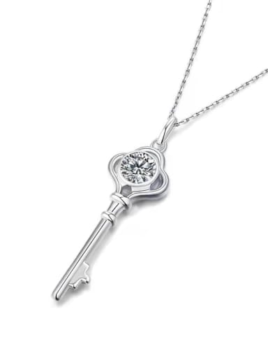 925 Sterling Silver Moissanite White Key Minimalist Lariat Necklace