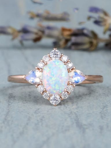925 Sterling Silver Synthetic Opal White Minimalist Band Ring