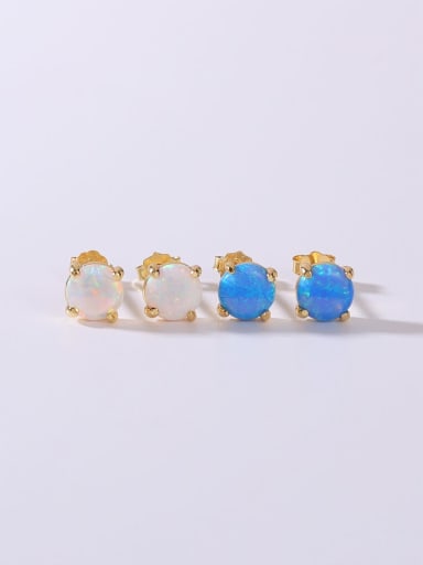 925 Sterling Silver Synthetic Opal Multi Color Minimalist Stud Earring