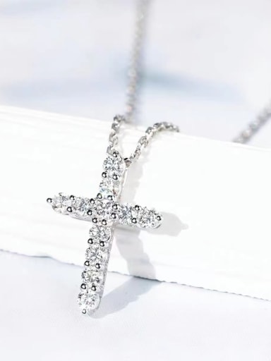 925 Sterling Silver Cubic Zirconia White Religious Minimalist Lariat Necklace