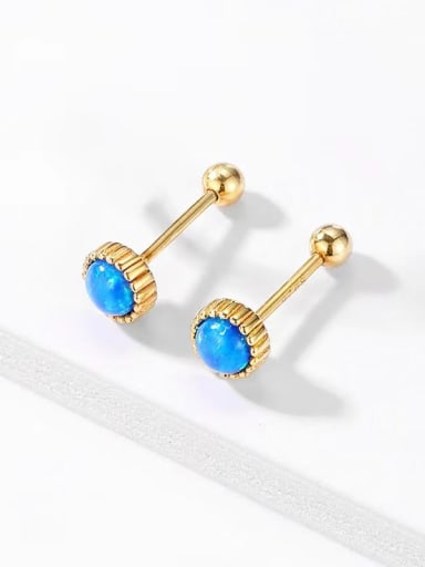 925 Sterling Silver Synthetic Opal Blue Minimalist Stud Earring