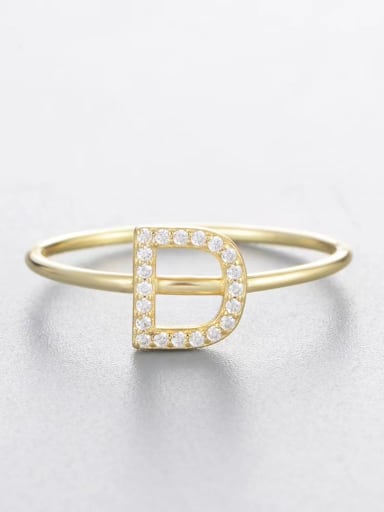 Yellow-d 925 Sterling Silver Cubic Zirconia White Letter Minimalist Band Ring