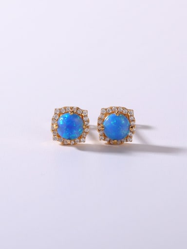 Blue 5.0 925 Sterling Silver Synthetic Opal Multi Color Minimalist Stud Earring