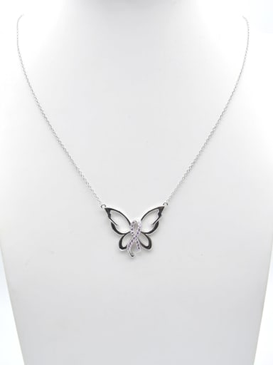 925 Sterling Silver Cubic Zirconia Pink Butterfly Minimalist Lariat Necklace