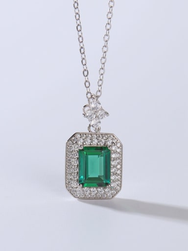 925 Sterling Silver Cubic Zirconia Green Minimalist Link Necklace